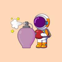 Astronaut with big perfume and spraying vector