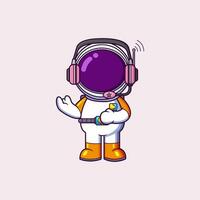 Cute Astronaut profesional reporter using earphone. Science Technology Icon Concept vector