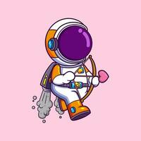 Cute Astronaut doing archery sport aiming ready to shoot. Science Technology Icon Concept vector