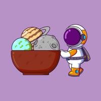 Cute Astronaut With Planet And Moon In big Bowl. Science Technology Icon Concept vector