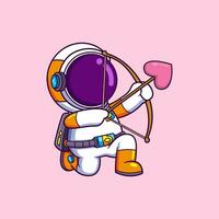 Cute Astronaut doing archery sport aiming ready to shoot vector