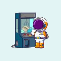 Cute Astronaut playing crane machine. Science sport Icon Concept vector