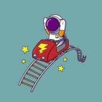 Cute Astronaut enjoy roller coaster ride screaming and having fun. Science Technology Icon Concept vector