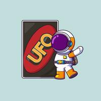 linda astronauta en pie un grande tarjeta. Ciencias tecnología icono concepto vector