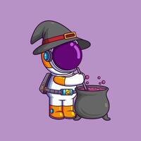 Cute Astronaut Wizard Cartoon. Science Holiday Icon Concept vector
