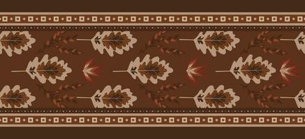 Seamless border design with ethnic floral pattern. Repeat pattern with floral elements. Can be used for textile design, invitation card design, frames, border, knitwear, print, texture etc. vector