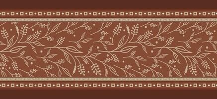 Seamless border design with ethnic floral pattern. Repeat pattern with floral elements. Can be used for textile design, invitation card design, frames, border, knitwear, print, texture etc. vector