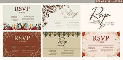 RSVP Wedding Card Templates in Autumn Colors. Set of Five Floral ornate templates with place for text vector