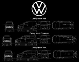 Volkswagen Caddy car blueprint collection vector