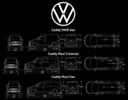 Volkswagen Caddy car blueprint collection vector