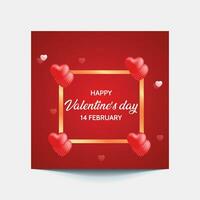 Valentine's square banner design template. Red background with love line frame. Usable for social media post, greeting card, banner, and web ad. vector