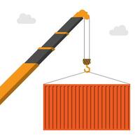 Vector flat design of crane lifting container box white background and cloud, cargo and logistic related concept, editable shape object copy space for text and design