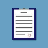 Vector flat design of document or form on the folder waiting for sign and stamp on the blue background, paperwork information application concept, editable shape object copy space for text and design