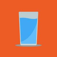 Vector illustration blue water glass on the orange background flat design with shadow, liquid pure drinking water for health after food or workout, editable object shape copy space for individual text