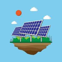 Vector flat style of solar cell and nature sustainable energy, renewable electricity environmental power concept, future innovation system, editable shape object and copy space for text