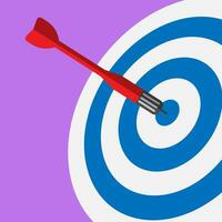 Vector flat style of target arrow hitting, perfect play challenge lucky winner business concept, red arrow and white blue target free space for text, editable element and object