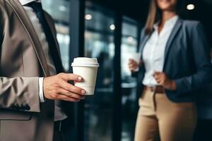 AI generated Business persons on meeting in the cafe or office with coffee cups photo