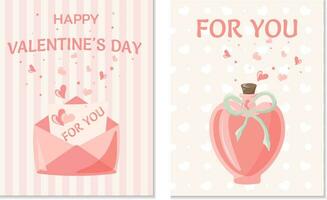 Postcard Set. Cartoon style vector illustration. Trendy modern Valentine's Day illustration isolated on white background, hand drawn, flat design.