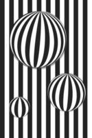 Background of black and white vertical strip and 3d-figures. Templates for banner, cover, poster, postcard. Abstract black and white patterns. Optical 3D art vector