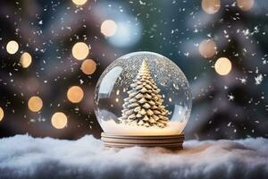 AI generated Christmas tree on glass globe ornament photo