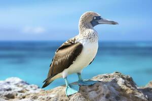 ai generado el raro patas azules bobo descansa en el playa. ai generado foto