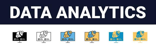 Precision Insights Streamlined Web Icons for Data Analysis, Statistics, and Analytics Minimalist Outline, black and color fill Collection in Vector Illustration. calculator, data, database,