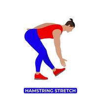 Vector Man Doing Hamstring Stretch. Step Forward Stretch. An Educational Illustration On A White Background.
