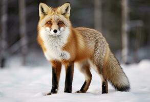 AI generated Red fox standing on snow. AI Generated. photo