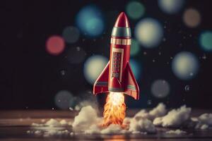 AI generated Toy rocket takes off business and finances success concept. AI Generative photo