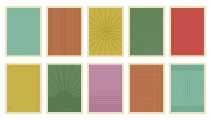 Set of retro posters in style of 60s, 80s, 70s. Abstract Trendy hipster brochures with rays of sun, circles, lines. Nostalgia for vintage time. Vector illustration for advertising, banners, invitation