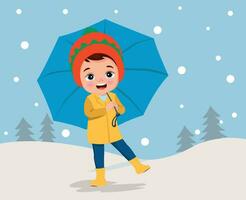 Children making snowmen playing outdoors in winter vector