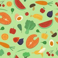 Seamless Pattern with Meat, Fruits and Vegetables for Food ingredient Background Concept Illustration vector