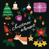 Christmas element collections. Hand drawn vector illustrations