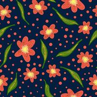 a floral pattern with red and orange flowers vector