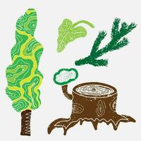 a set of trees, a tree stump and a tree vector