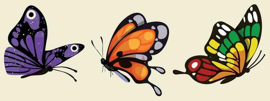 grande colección de vistoso mariposas brillante mariposa aislado en amarillo antecedentes. vector ilustración