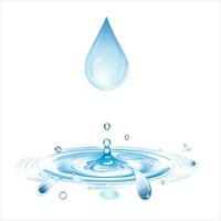 Transparent vector water drops and splashes and waves on light background