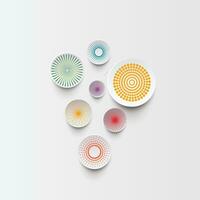 Set of abstract circles. Round plate ornament. dotted geometry. Greeting card. Retro style. Vector logo, label and badge template