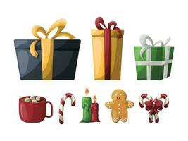 vector Navidad regalo caja y comida y bebida