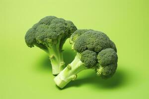 AI generated Two broccoli pieces arranged on background. AI Generated photo