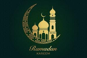 Ramadán kareem saludo tarjeta con mezquita y creciente vector