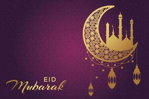 eid Mubarak saludo tarjeta con creciente y mezquita vector