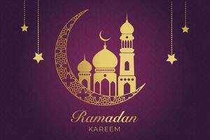 Ramadán kareem saludo tarjeta con mezquita y creciente vector