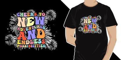 salud a nuevo aventuras y interminable posibilidades - tipografía Clásico gráfico contento nuevo año t camisa diseño. contento nuevo año 2024 t camisa diseño foto