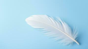 AI generated white feather on a pale blue background photo