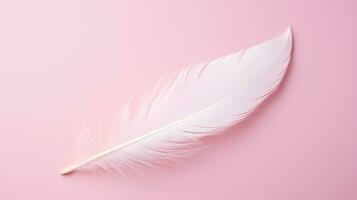 AI generated white feather on a pale pink background photo