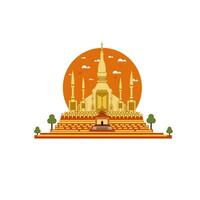 Pha That Luang in Laos. Flat cartoon style historic sight showplace attraction web site vector illustration. World countries cities vacation travel sightseeing Asia collection.