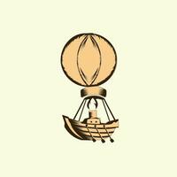 Graphic illustration with the concept of a ship hot air balloon, with a relaxed retro fashion, can be used for logos or characters in clothes. vector