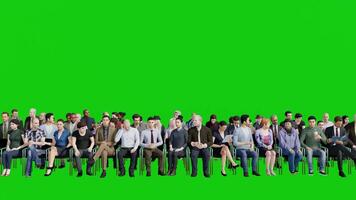 Front View Group of 3d People Sitting on Chairs with Green Screen video