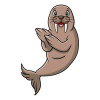 Cute walrus cartoon on white background vector